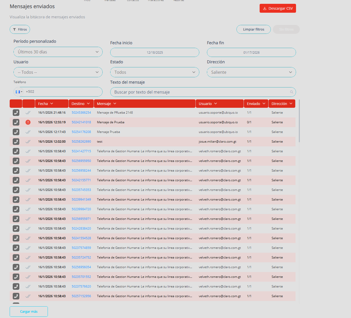 Message Logs (Received/Sent)